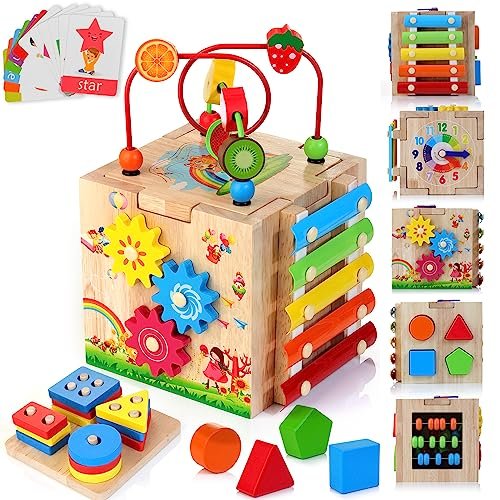 Unleashing Creativity: The HELLOWOOD Wooden Activity Cube for Early Learners!